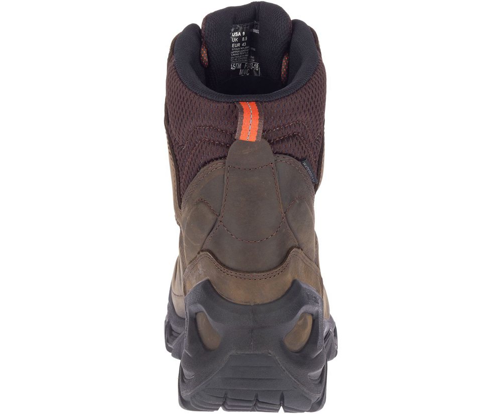 Botas Homem - Merrell Strongfield Couro 8\" Thermo Waterproof Comp Toe Wide Width - Marrom - FEB71386